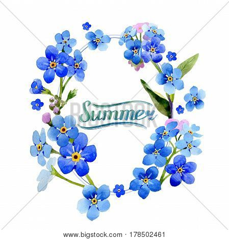 Wildflower myosotis arvensis flower in a watercolor style isolated. Full name of the plant: Myosotis arvensis. Aquarelle wild flower for background, texture, wrapper pattern, frame or border.