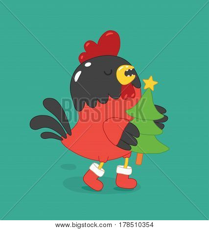 Cute cartoon rooster vector illustration clipart. Funny red roosters in different poses isolated on background. Cock, farm animal the symbol of New Year 2017