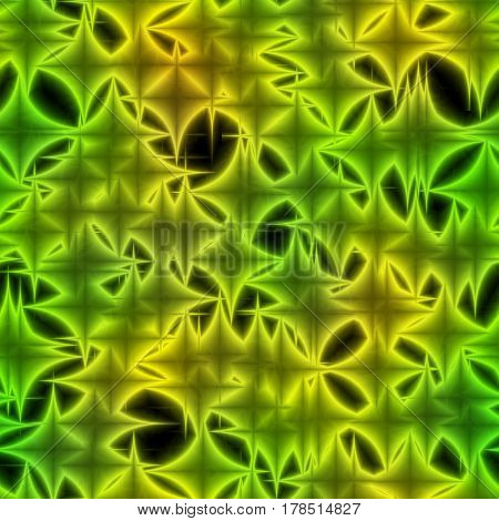Green Yellow Shinning Neon Spiky Ornament Joined Into Background.