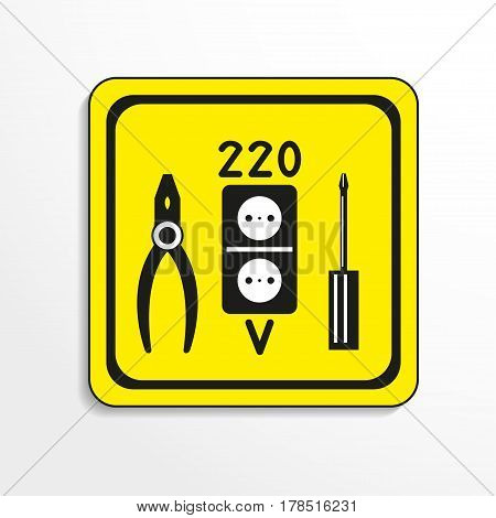 Symbol. Electrical work. Vector icon. Black-and-white object on a yellow background.
