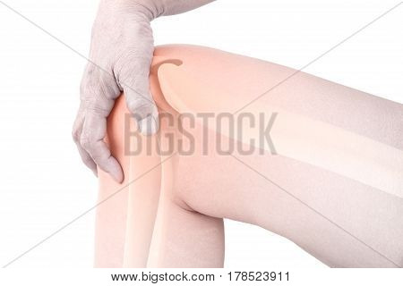 Knee bones pain white background Knee injury