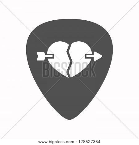 Isolated Guitar Plectrum With  A Broken Heart Pierced By An Arrow