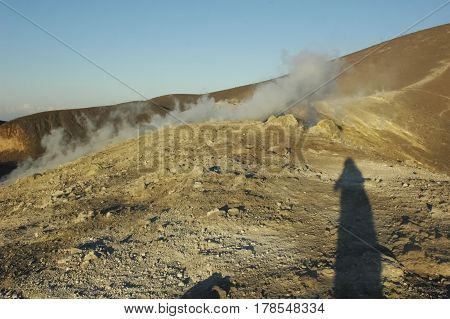 The fumaroles on the crater of the volcano