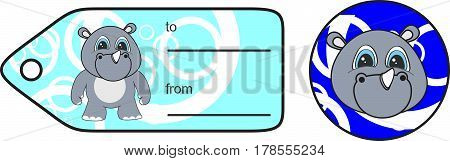 sweet little chubby rhino cartoon gift card in vector format very easy to edit