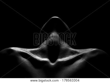 Women's collarbone and neck black and white close-up