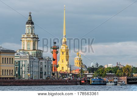 Kunstkammer Rostral Columns Peter and Paul Fortress St-Petersburg.