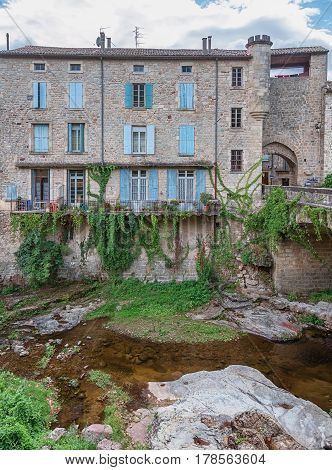 River along the old town Largentiere in the Ardeche region of France