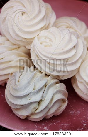 Close up of Homemade zephyr. Sweet marshmallow or zephyr