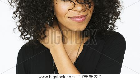 Woman doing close up photo shoot in studio