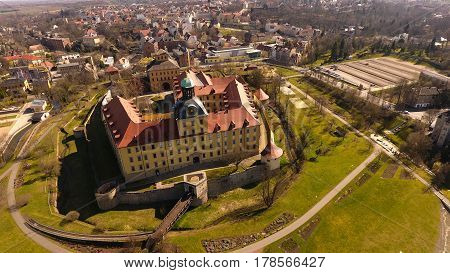 baroque castle Moritzburg in Zeitz aerial view
