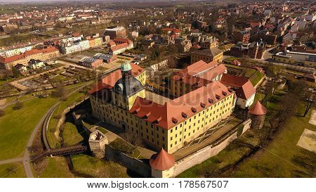 baroque castle Moritzburg in Zeitz aerial view