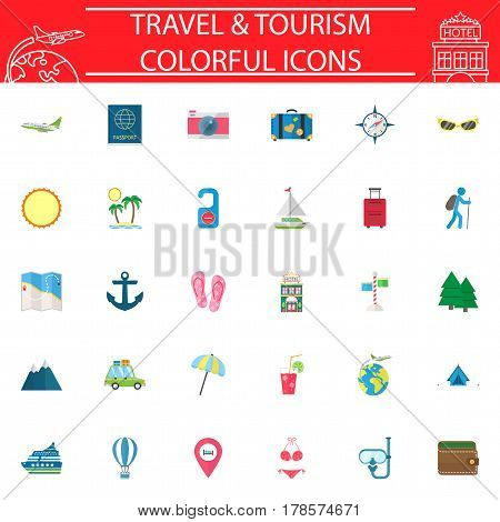 Travel flat pictograms package, Travel symbols collection, Web vector sketches, logo illustrations, transportation filled icon set isolated on white background, eps 10.