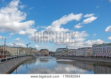 Moscow, Russia - 23 March 2017: Citscape To Moskva River, Cloud And Sky.