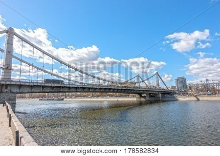 Moscow Russia - 23 March 2017: View of the Krymsky bridge in Moscow and Moskva River