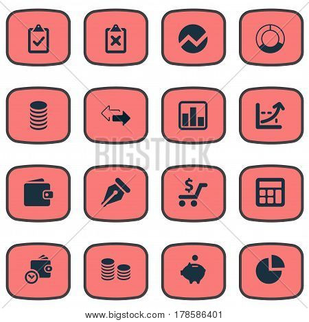 Vector Illustration Set Of Simple Financial Icons. Elements Nib, Spending, Segmentation And Other Synonyms Segment, Cash And Pen.