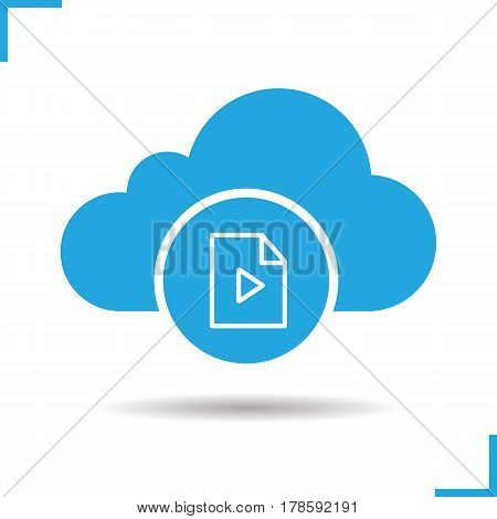 Cloud storage media file icon. Drop shadow silhouette symbol. Cloud computing. Negative space. Vector isolated illustration