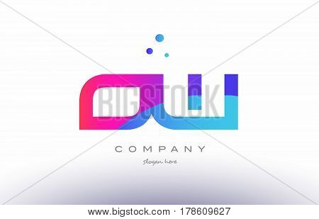 Ow O W  Creative Pink Blue Modern Alphabet Letter Logo Icon Template
