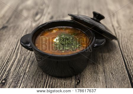 National Hungarian goulash soup. Tomato beef soup