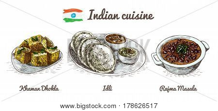 Indian menu colorful illustration. Vector illustration of Indian cuisine.