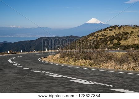 Mountain Fuji and Suruga bay in winter season at Shizuoka prefecture. seen from Mt. Daruyama Izu city