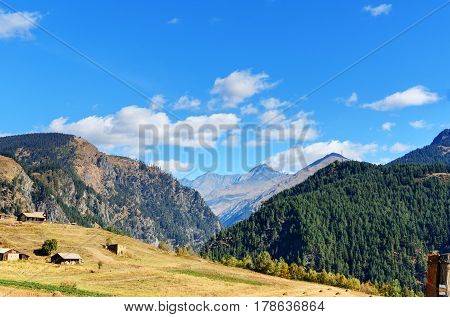 View On Mountains In Omalo Village. Georgia