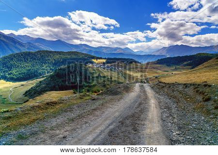View In Mountains. Road To Shenako Village In Tusheti Region. Georgia