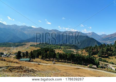 View On Mountains And Omalo Village. Georgia