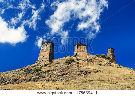Fortress Keselo In Upper Omalo Village. Tusheti Nature Reserve. Georgia