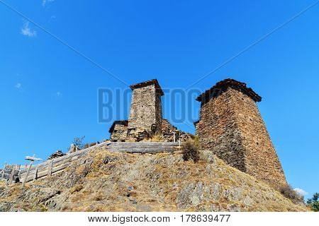 Fortress Keselo In Upper Omalo Village. Tusheti Nature Reserve. Georgia