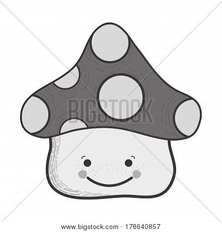 grayscale kawaii happy fangus with eyes and mouth, vector illustration design
