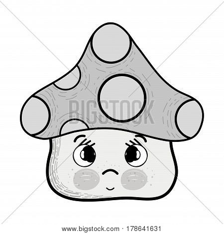 grayscale kawaii fangus sad with cheeks and eyes, vector illustration design