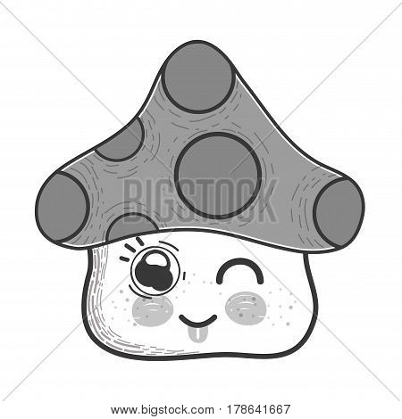grayscale kawaii funny fangus with tongue outside, vector illustration design