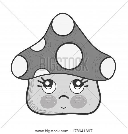 grayscale kawaii fangus sad with cute cheeks and eyes, vector illustration design