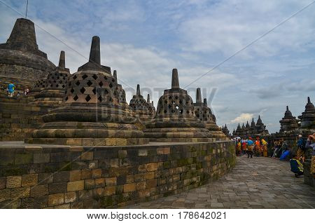 Magelang, Central Java, Indonesia - Circa January 2012 - Stupas at Borobudur, Indonesia