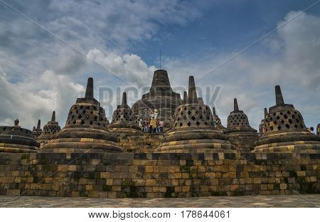 Magelang, Central Java, Indonesia - Circa January 2012 - Stupas at Borobudur, Indonesia
