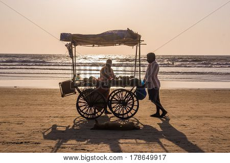 Arambol Beach, Goa, India - February 23, 2017: Coconuts For Sale At Flea Market On Arambol Beach At