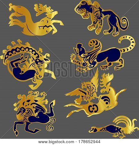 Scythian animals. Can be used as decoration, charms,keyrings. Created based on actual tattoos of the ancient Scythians.