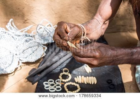 Exotic handmade crafted souvenirs of Vedda people tribe in Sri Lanka