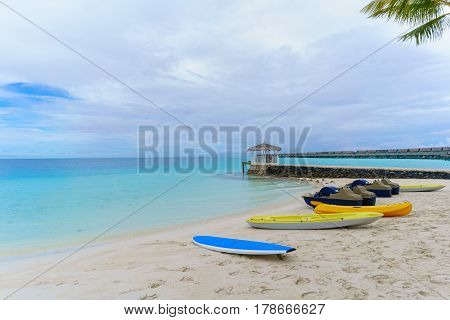 Lot of water sports on the Maldives island