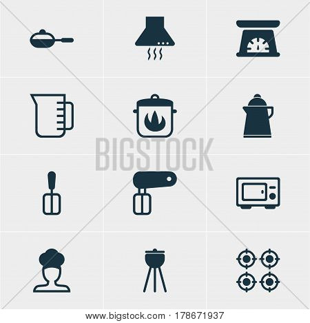 Vector Illustration Of 12 Restaurant Icons. Editable Pack Of Extractor Appliance, Tea, Stewpot And Other Elements.
