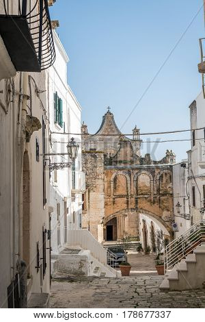 Street Leading To Cathedral In Ostuni, Italy