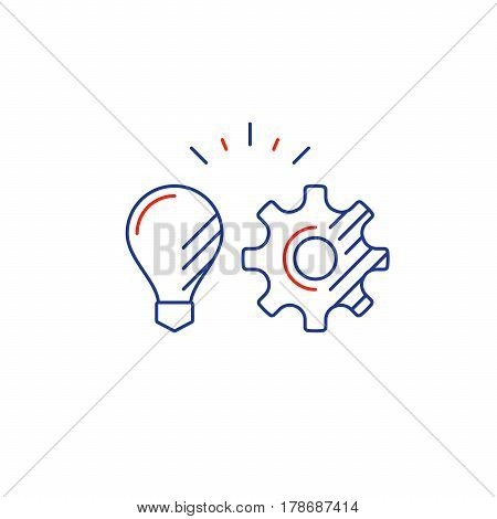 Strategy and management concept, new technology integration, project planning logo, business start up, mono line vector illustration