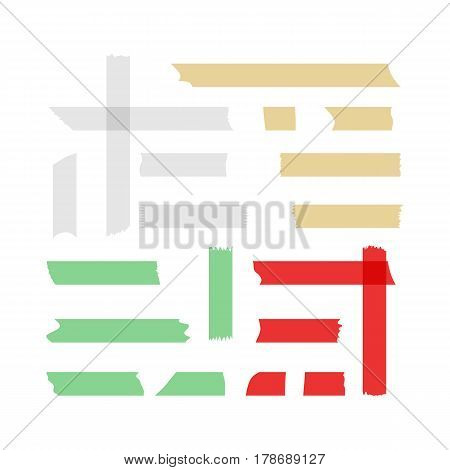 Large and small pieces of adhesive tape. Different scraps. Set of 20 isolated elements. Vector illustration. Transparency.
