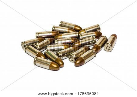 9mm pistol bullet isolated on white background