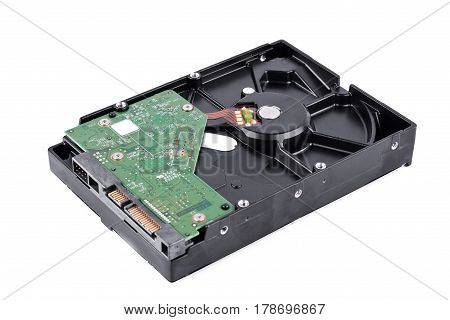 board  harddisk drive is the data storage for the digital data computer on white background  harddisk technology isolated