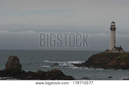 Pigeon Point Lighthouse on a cloudy day