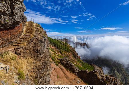 Hiking Pico do Arierio and Pico Ruivo - Madeira Portugal - travel background