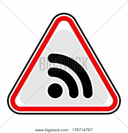 Use it in all your designs. Red and black triangular sticker with Wi-Fi signal icon or RSS sign. Triangle hazard warning danger symbol. Quick and easy recolorable vector illustration