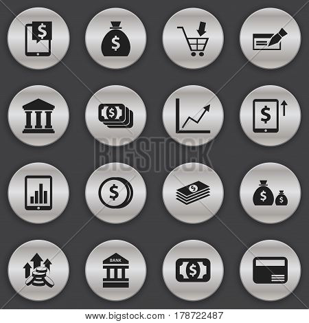 Set Of 16 Editable Finance Icons. Includes Symbols Such As Money Card, Holdall, Currency And More. Can Be Used For Web, Mobile, UI And Infographic Design.