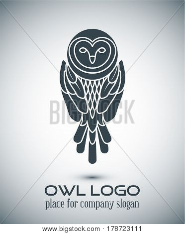 Owl Logo Lineart Template.line Art, Thin Line Style Logotype, Simple Cute Owl Icon, Place For Text .